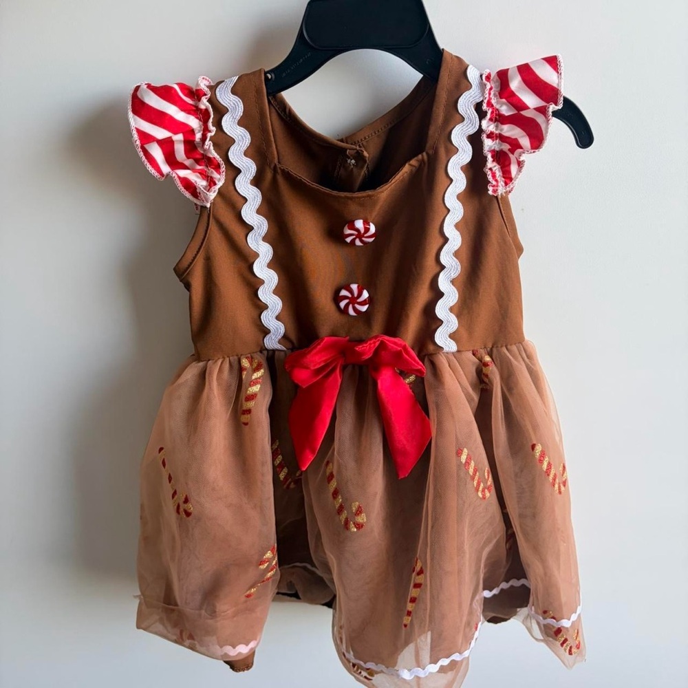 Gingerbread man brown Candy Cane tulle dress